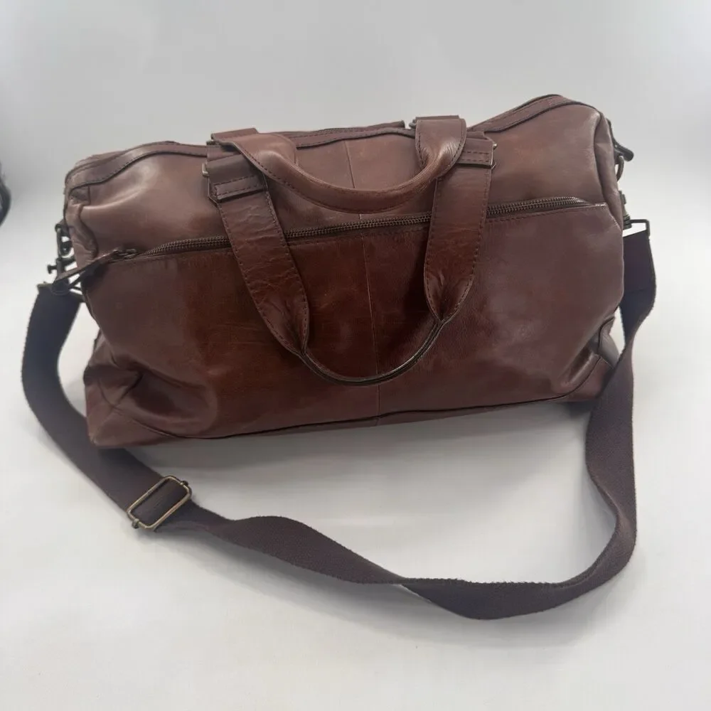Wilsons Leather Vintage Brown Duffle Travel Bag Suitcase Carry On Overnight 1980